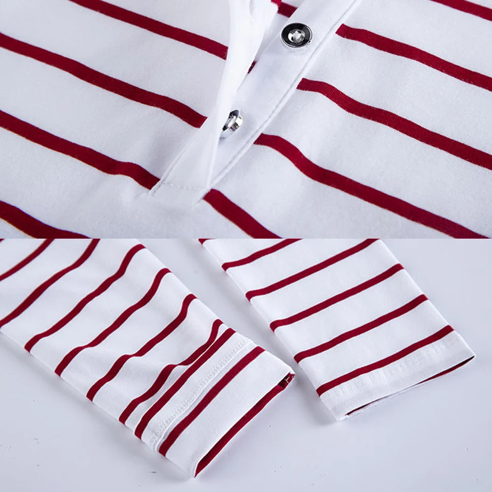 Flip collar striped tshirt for womens spring and autumn fashionable long sleeved polo shirt pure cotton 260228