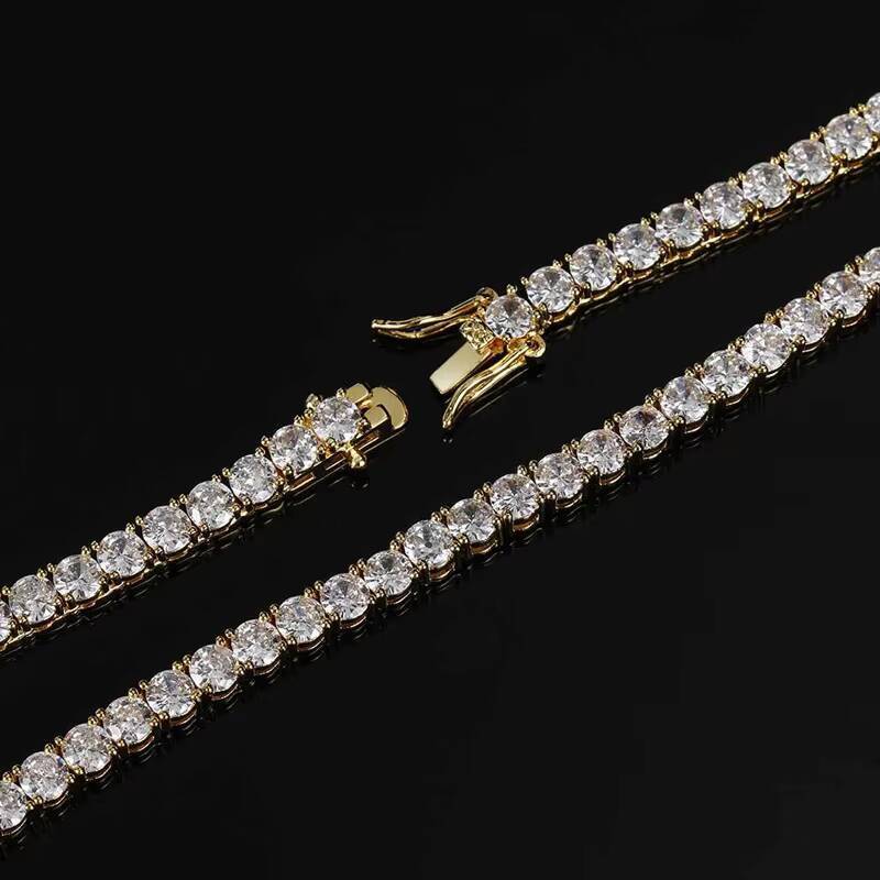 3mm 4mm 5mm 6mm Bling Moissanite VVS Tennis Chain Hip Hop Iced Out Mens Moissanite Diamond Gold Plated Tennis Chain Necklace