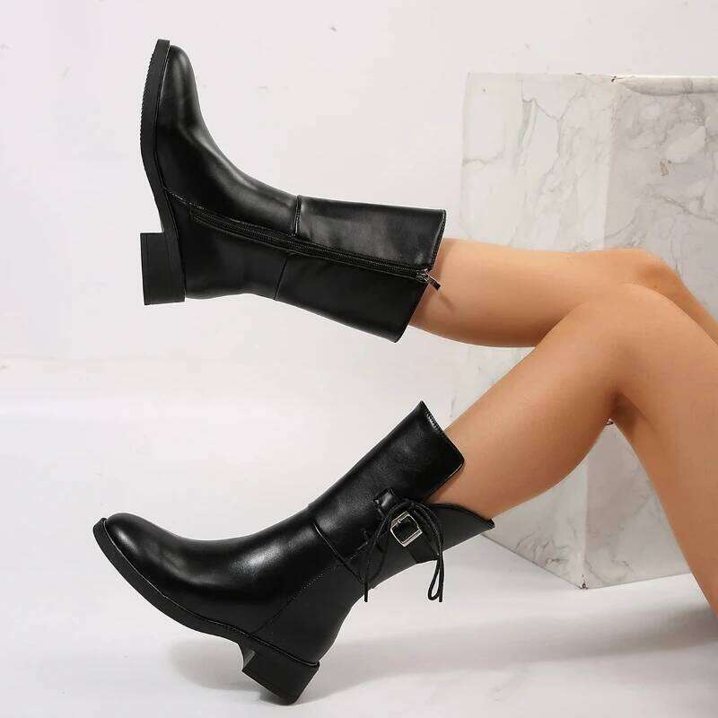 2025 Autumn/Winter New Style Casual Warm Round Head Side Zipper Solid Color Comfortable Women's Fashion Boots