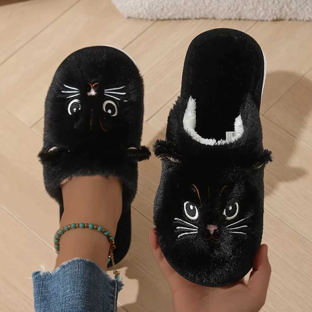 Womens Plush Cat Slippers Winter Warm Cozy Indoor House Shoes Soft EVA Sole Non-Slip Design S260305