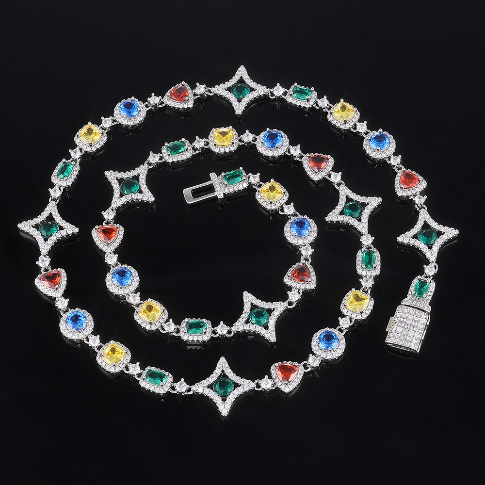 Necklace Hip-Hop Hot-Selling Colorful Gemstone Chain Zircon Men's Necklace Accessories High-End Jewelry Necklace