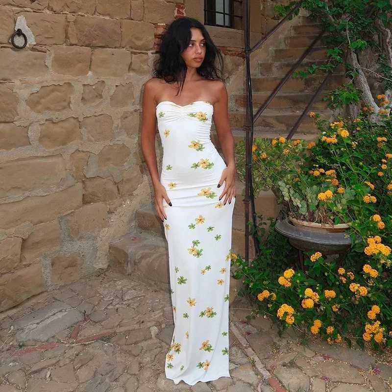 Euro-american Vacation Sexy Wrap Dress Slit High WaistSlim Temperament Printed SkirtChest Bound And Slit In 2024 X260306