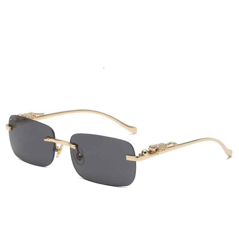 2026 New Designer Luxury Brand Square Cheetah Frameless Sunglasses Color Neutral Leopard Head Glasses Metal Export Sunglasses Cross-border Glasses