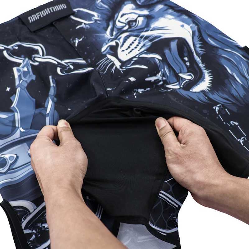 MMA Pants Mens BJJ MMA Fight Shorts Lion Split Side Velcro Wrestling Grappling Jiu Jitsu Sports Shorts for Kickboxing Training X260306