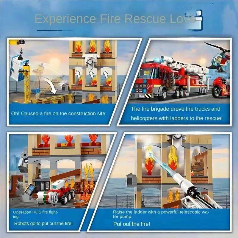DIY City series universal ladder fire station assembly building block police Building Fire truck car helicopter toy 60216 Z260306