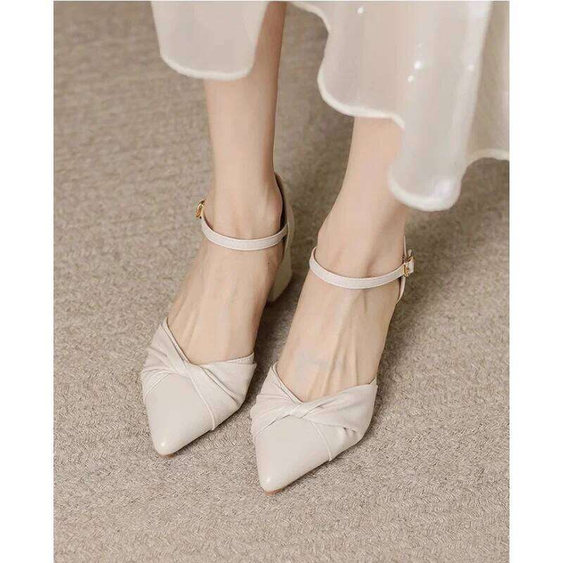 Elegant Bow Prom Party Heels 2026 Spring Women's Block Heel Ankle Strap Pumps | Comfortable Cutout Closed Toe Casual Sandals