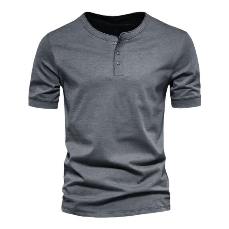Amazon cross-border men's clothing T-shirt, Henley shirt, European and American slim-fit buttoned round-neck solid color casual sports short-slee