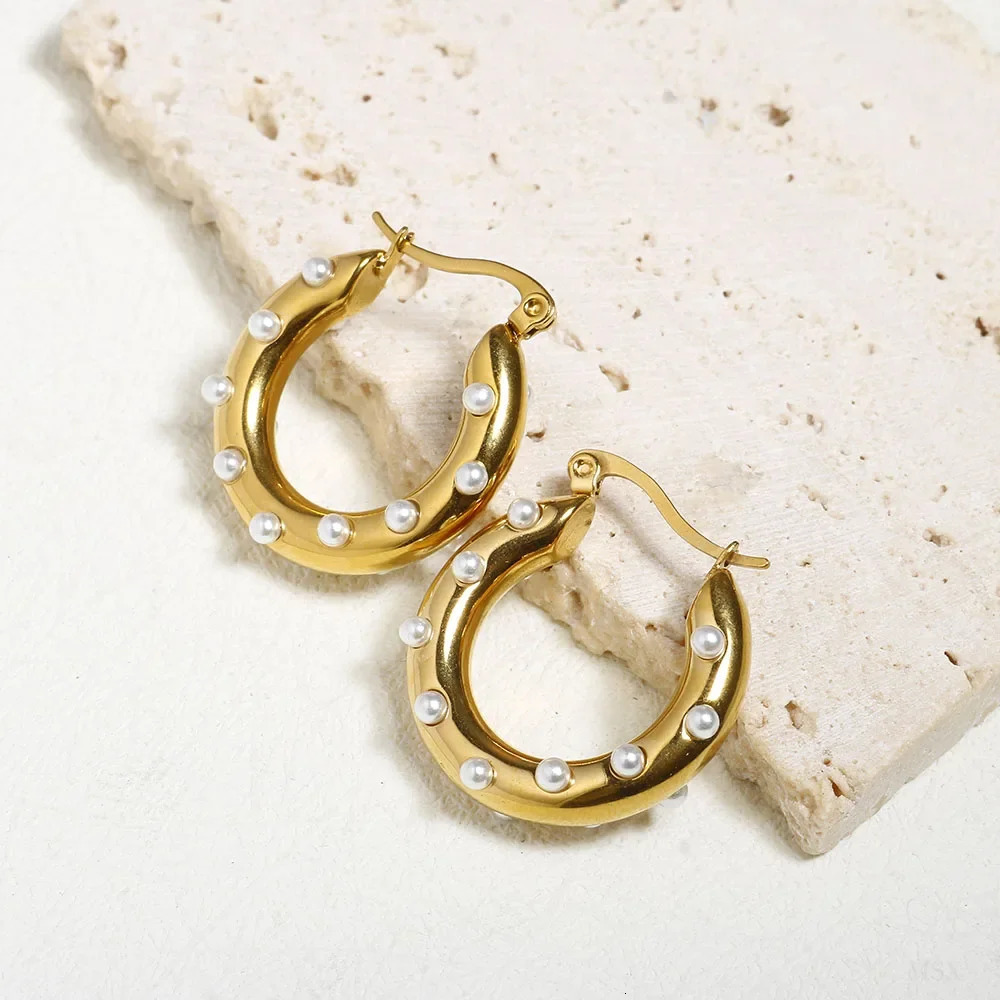 Shiny Zircon Hoop Earrings for Women Trendy Golden Stainless Steel Wed Ear Geometric Circle Earring Jewelry Pendientes 260302