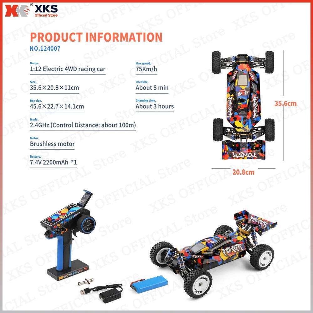 XKS Wltoys 124007 1/12 4X4 Off-Road - 75Km/H High Speed Drift Racing 2.4G Metal RC Toy Car Gift C260305