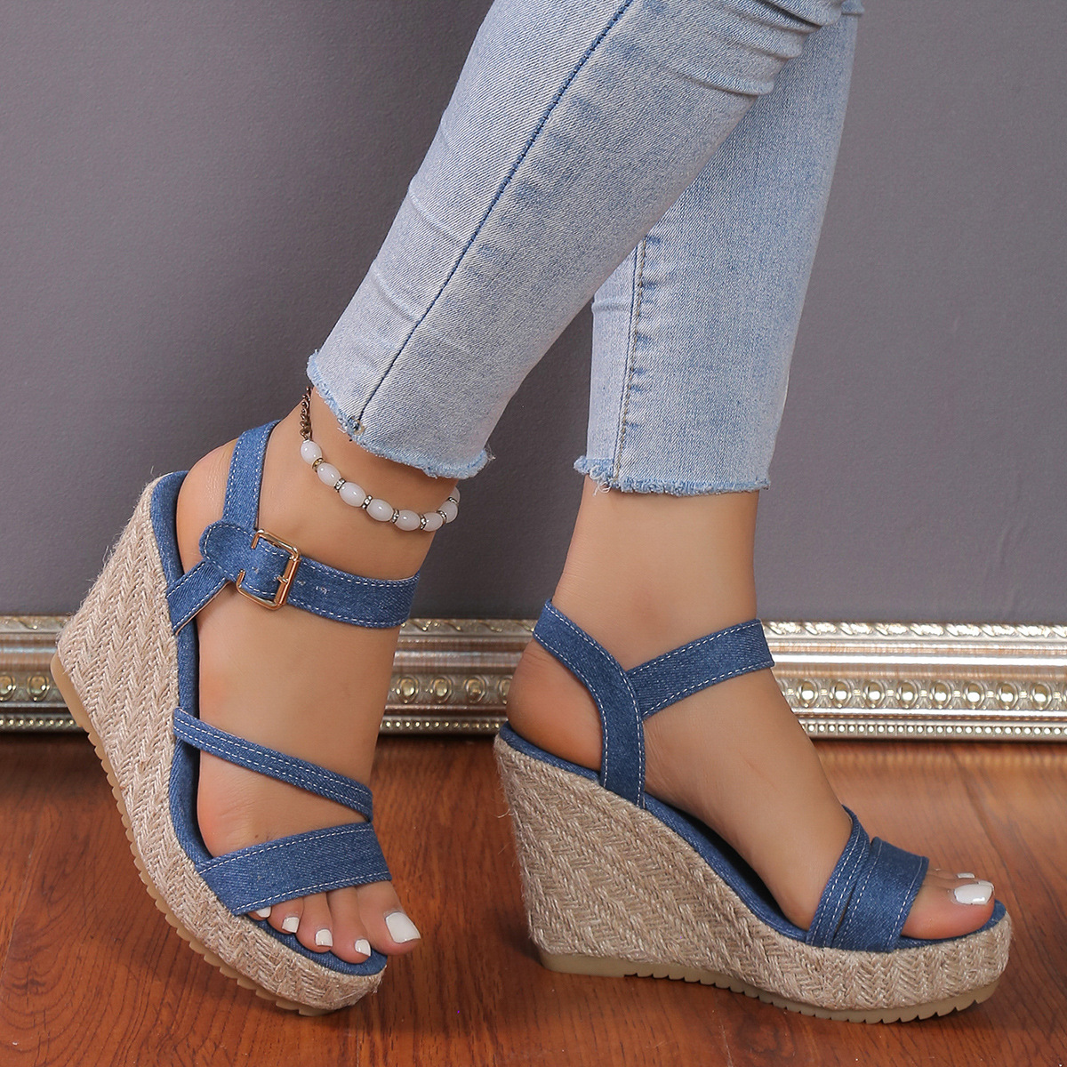 2026 NEW Sandals Women for Braided High Wedges Sandles Buckle Strap Thick Bottom Platform atos Comfort Non Slip Femmer Shoes