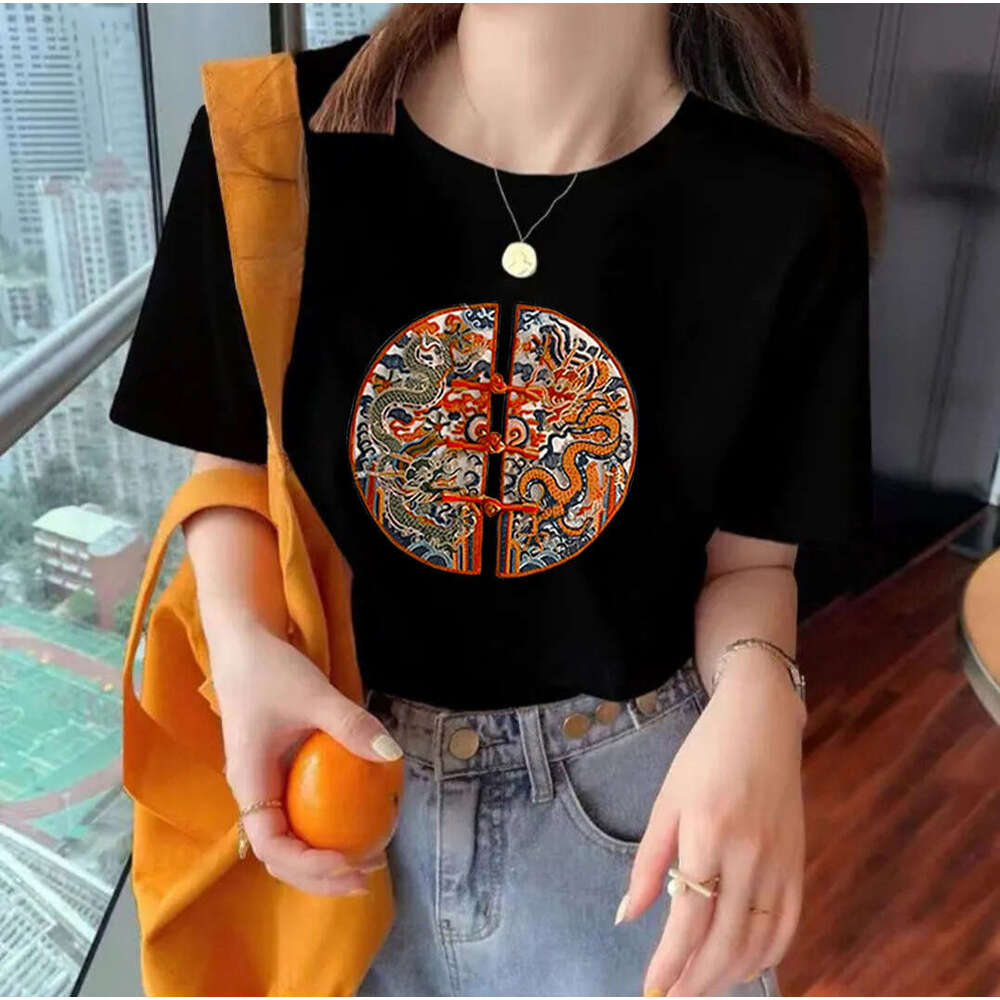 Summer Chinese Style Vintage Embroidery Frog T-shirt Ladies Loose Casual Fashion All-match Short Sleeve Tee Top Women Pullovers