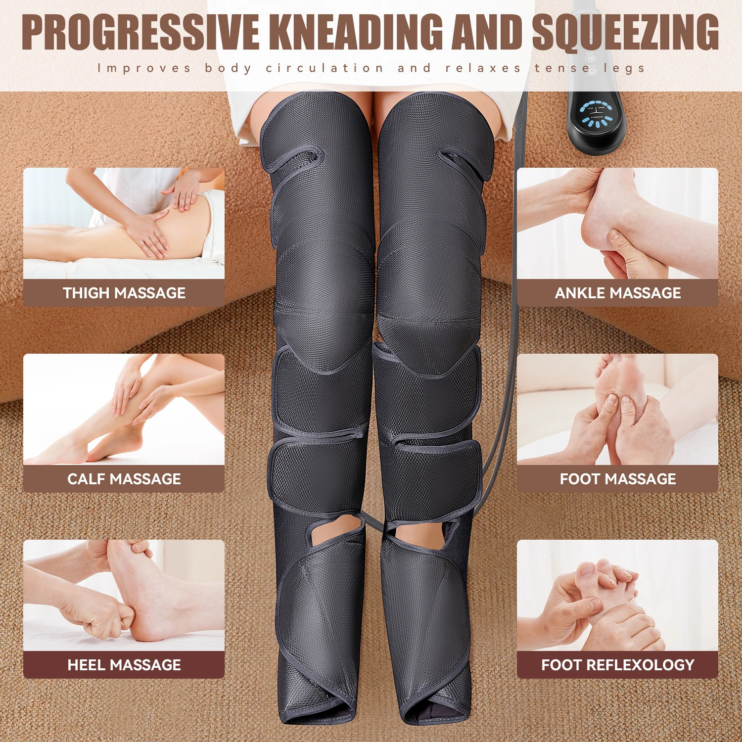 Air Compression Leg Massager Foot Calf Machine Blood Circulation Relaxation Instrument Long Airbag Vibration Heating Knee Tool 260304