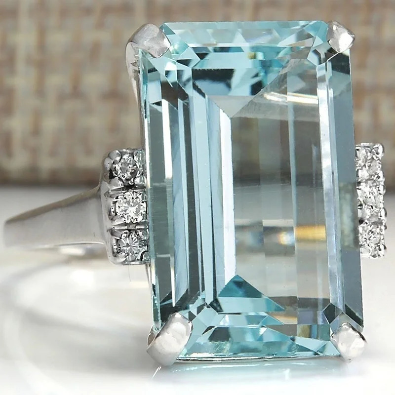 Fashion Princess Engagement Jewelry 1642CT Natural Aquamarine Gemstone 925 Silver Wedding Promise Ring Size 5 11 260306