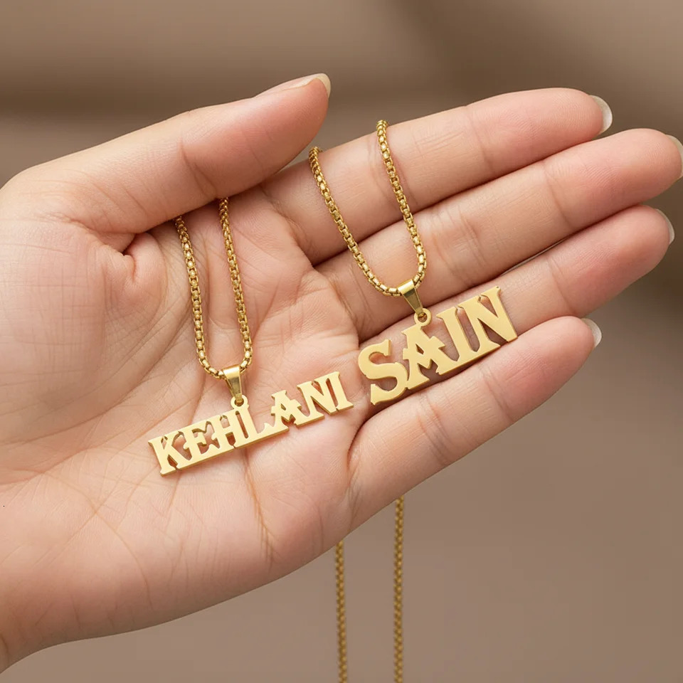 Personalized Custom Name Pendant Necklace Stainless Steel Thick Chain for Men Women 18K Gold Plated Birthday Jewelry Gift 260302