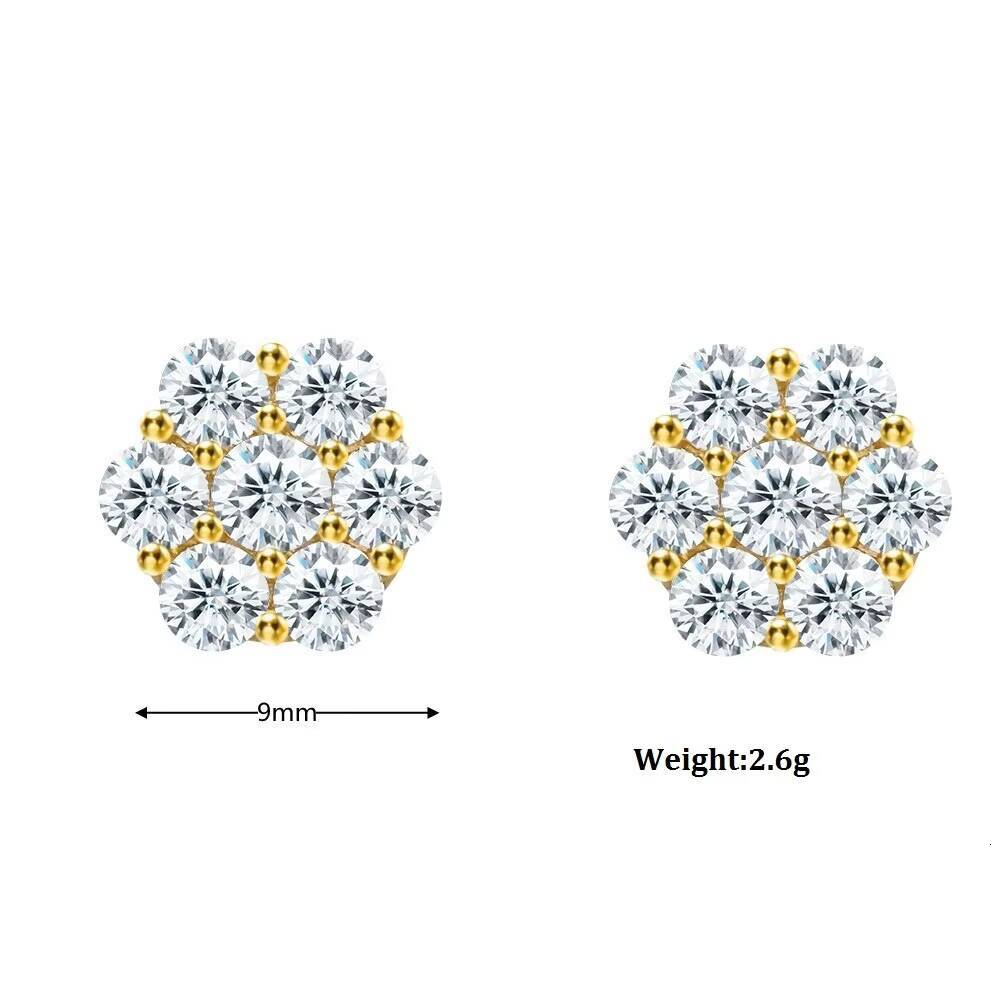 Cluster Flower Design Unisex 8mm-15mm Moissanite Earrings Men Hiphop 925 Sterling Silver Moissanite Stud Earrings Women