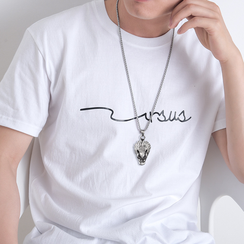 Necklace Wolf Head Titanium Steel Men's Necklace Non-Fading European and American Hip-Hop Alloy Necklace Pendant Personality Punk Accessories Nec