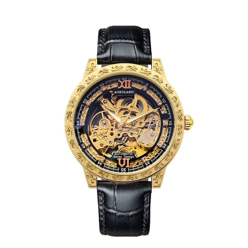 Kaleidoscope New Classical sculpture Automatic Mechanical Retro High-end Leather Men's Watch