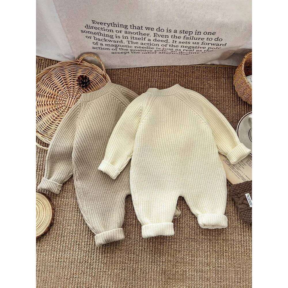 2025 Winter New Baby Long Sleeve Knitted Romper Cartoon Embroidery Infant Boy Girl Thick Warm Jumpsuit Newborn Toddler Clothes Z260306