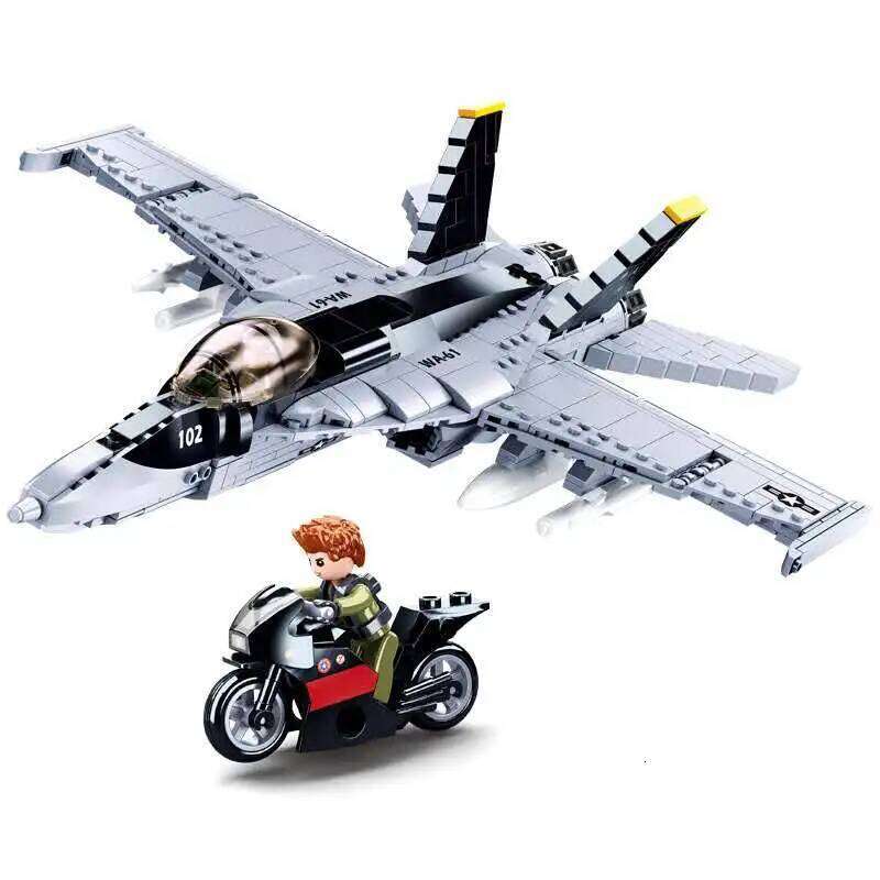 Military F/A-18E Super BumbleBee Strike Hornet Fighter Plane Building Blocks War Bricks Classic Model Educational Kids MOC Toys Z260306