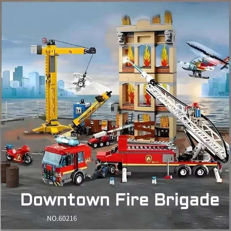 DIY City series universal ladder fire station assembly building block police Building Fire truck car helicopter toy 60216 Z260306