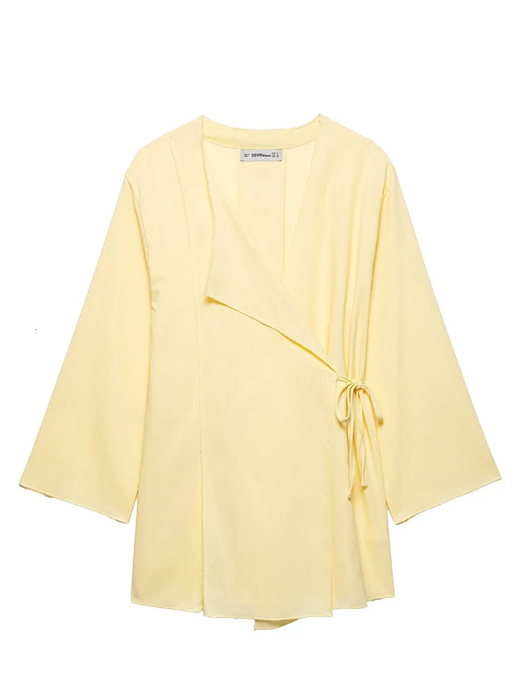 HH Fashion Womens Linen 2 Pieces Set Spring Summer Kimono Style Loose Lace Up Shirts Tops Female Wide Leg Pants Suits 260305