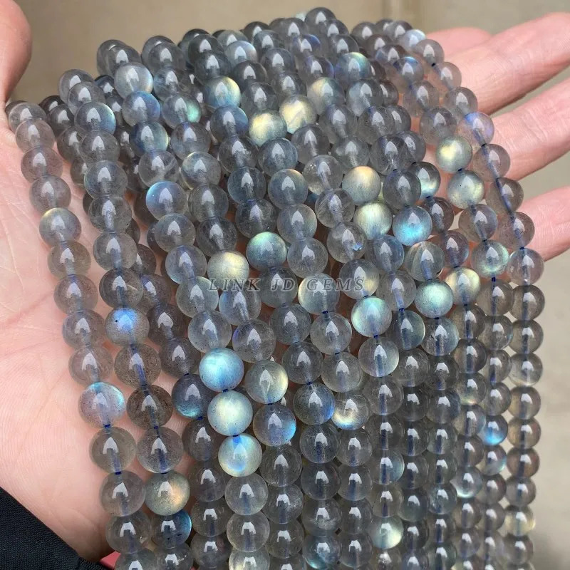Top Quality Natural Gray Labradorite Stone Beads Round Loose Spacer Gem Beads for Jewelry Making Moonstone Diy Bracelet Necklace 260302