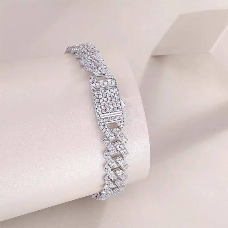 New Hip-hop Cuban Chain Diamond Moissanite Bracelet Mens Jewelry Cuban Gold Chain European and American S925 Sterling Silver