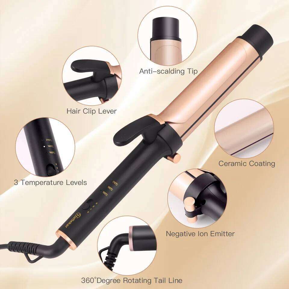 Hatteker Electric Curling Iron for Women 3-Level Temperature Control Ceramic Hair Protecting Curler Home Use Styling Tool US 26Y0306
