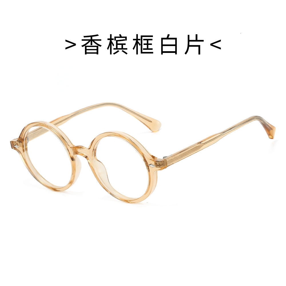 25 retro round frame flat with pin design, TR90 frame, artistic pseudo-no-makeup anti-blue light glasses women for outdoor use
