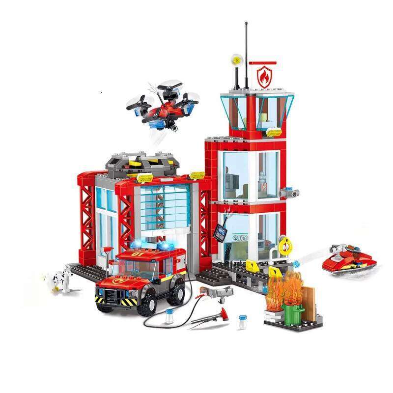Firefighter Downtown Fire Station Building Model Block Brick Home Decor Toys Christmas Birthday Gift For Children Z260306