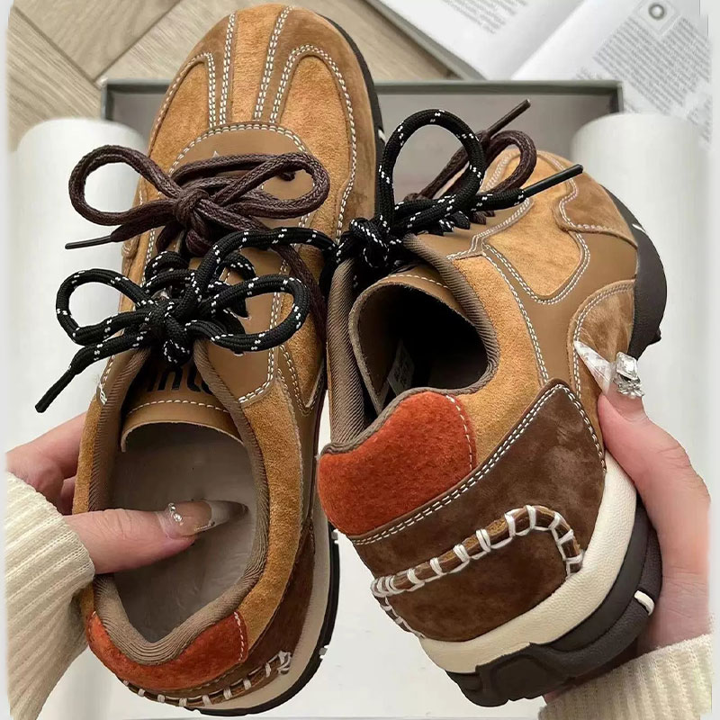 Cowhide Edition Thick soled German Training Shoes for Women Autumn Edition Versatile Sports and Leisure Board Shoes Brown Retro Forrest Gump Shoes