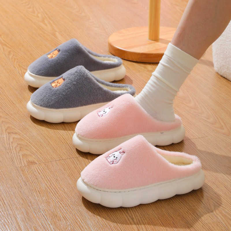 Cotton Slippers Non-Slip Warm Indoor Cotton Slippers Home Autumn Winter Thick Sole Winter Fleece Lined Thick Cotton Slippers S260305