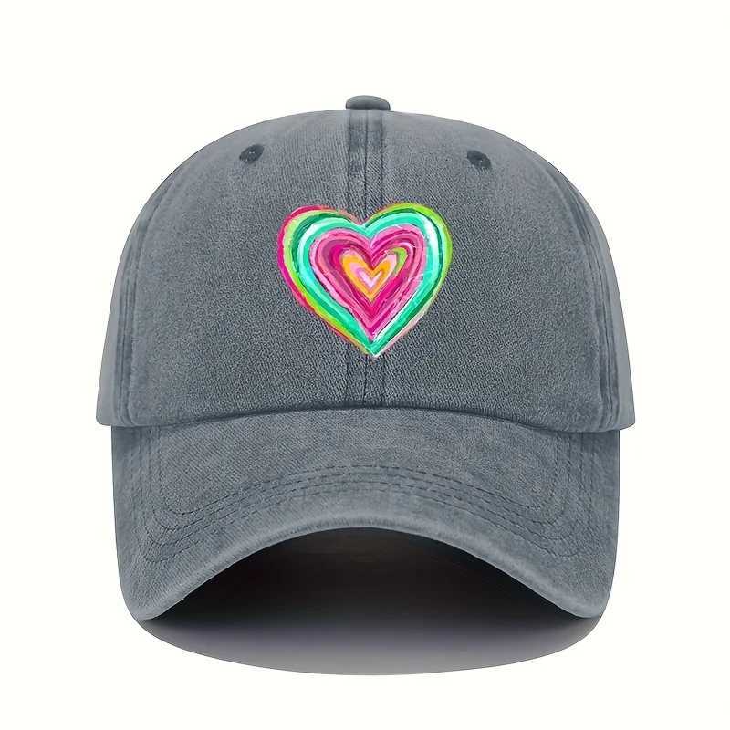 Vintage baseball cap with vibrant heart-shaped print and adjustable sun protection casual headpiece S260306