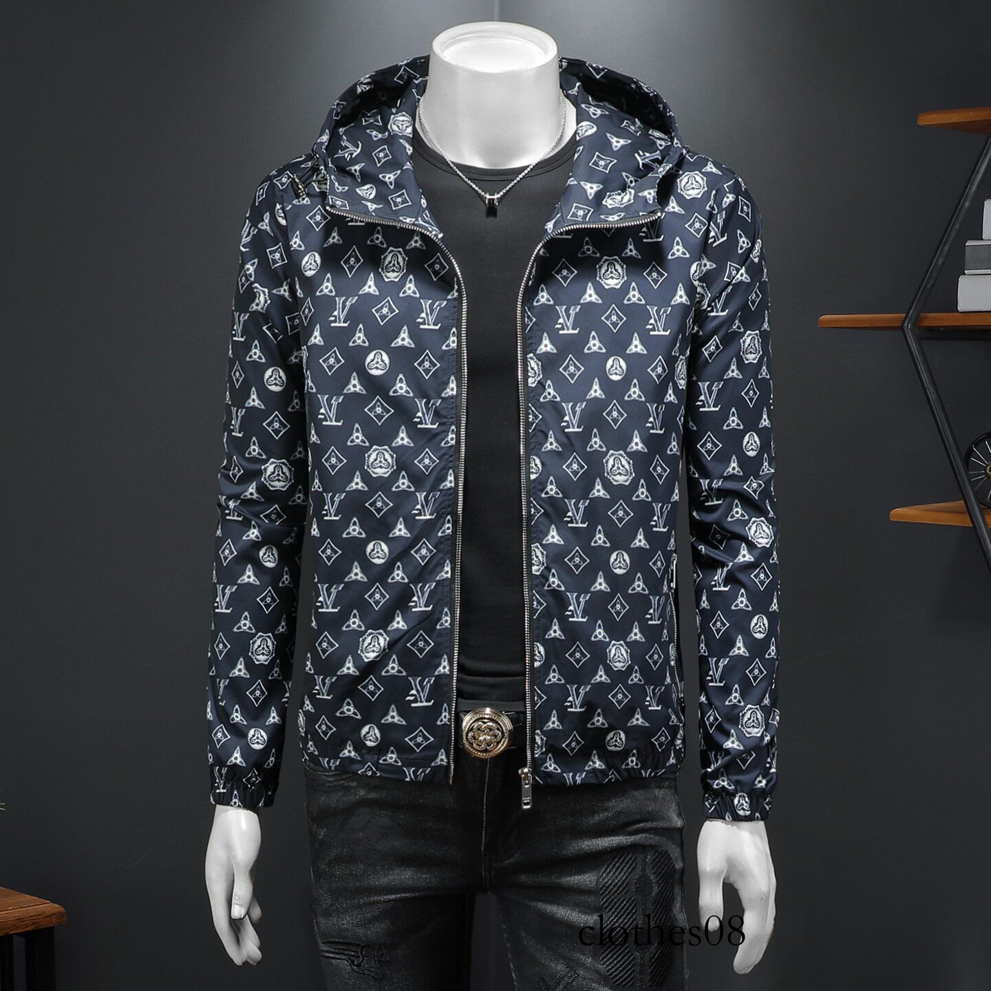 European Collection 2026 Spring New Men's Printed Hooded Jacket, Large Size, High-Quality Slim Fit Trendy Outerwear