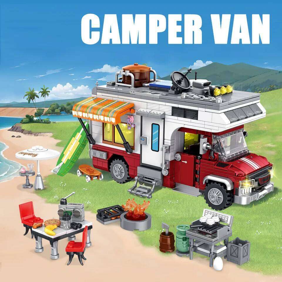 927PCS Lighting Camper-Van Camper Vehicles Construction Building Bricks Set for Teens and Adults Christmas Fifts Z260306