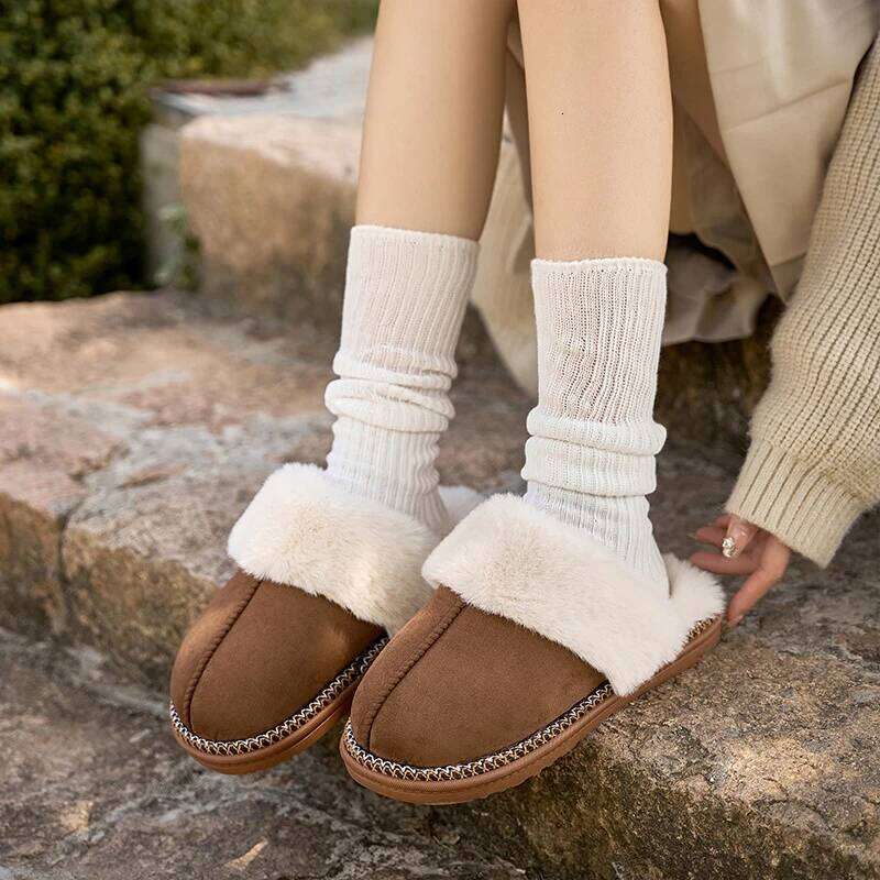 Litfun Fur Fluffy Slippers For Women Winter Warm Non-slip Indoor Bedroom Flat Slides Cozy Plush House Cotton Shoes
