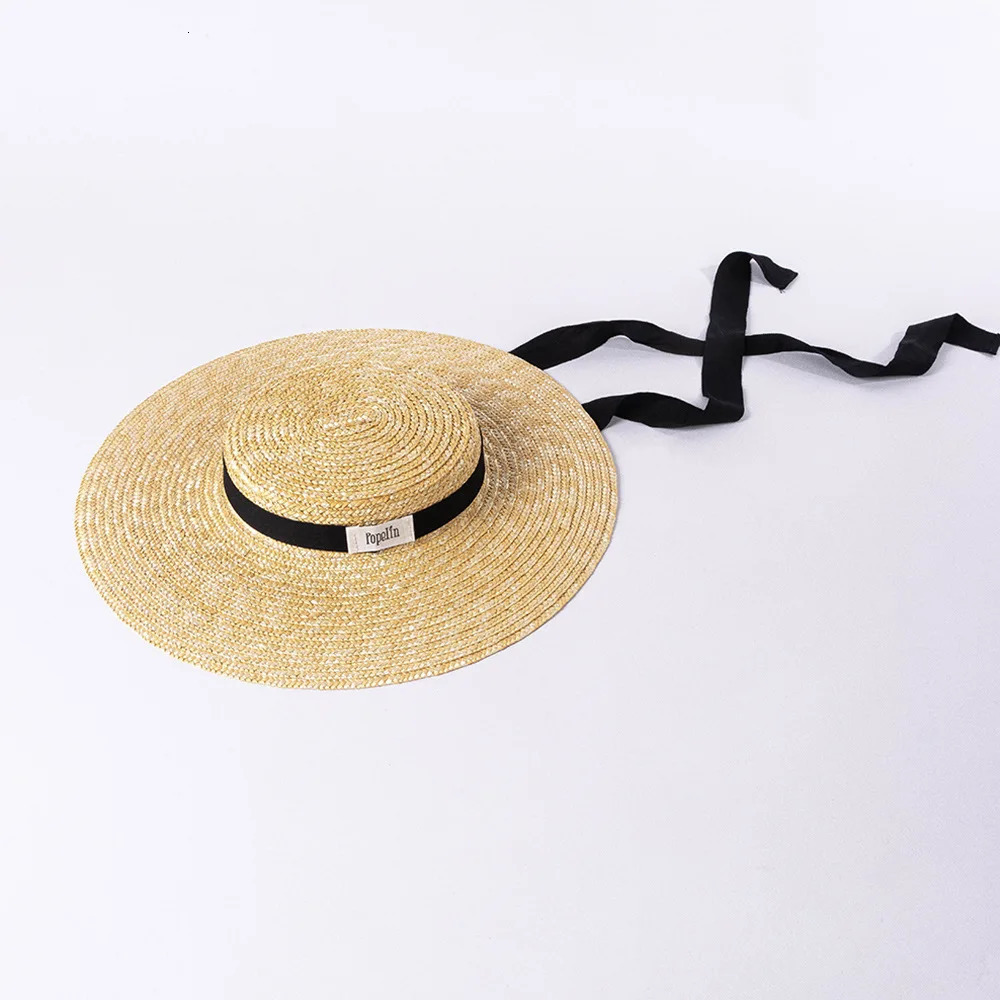 USPOP Spring and Summer Fashion Casual Ribbon Wide Brim Straw Flat Hat Lace-up Beach Hat 260228