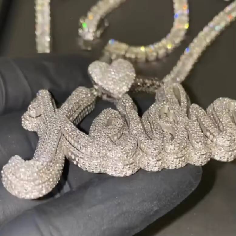 Custom Hiphop Moissanite Letter Pendant Iced Out 925 Sterling Silver Bling VVS Diamond Moissanite Pendant