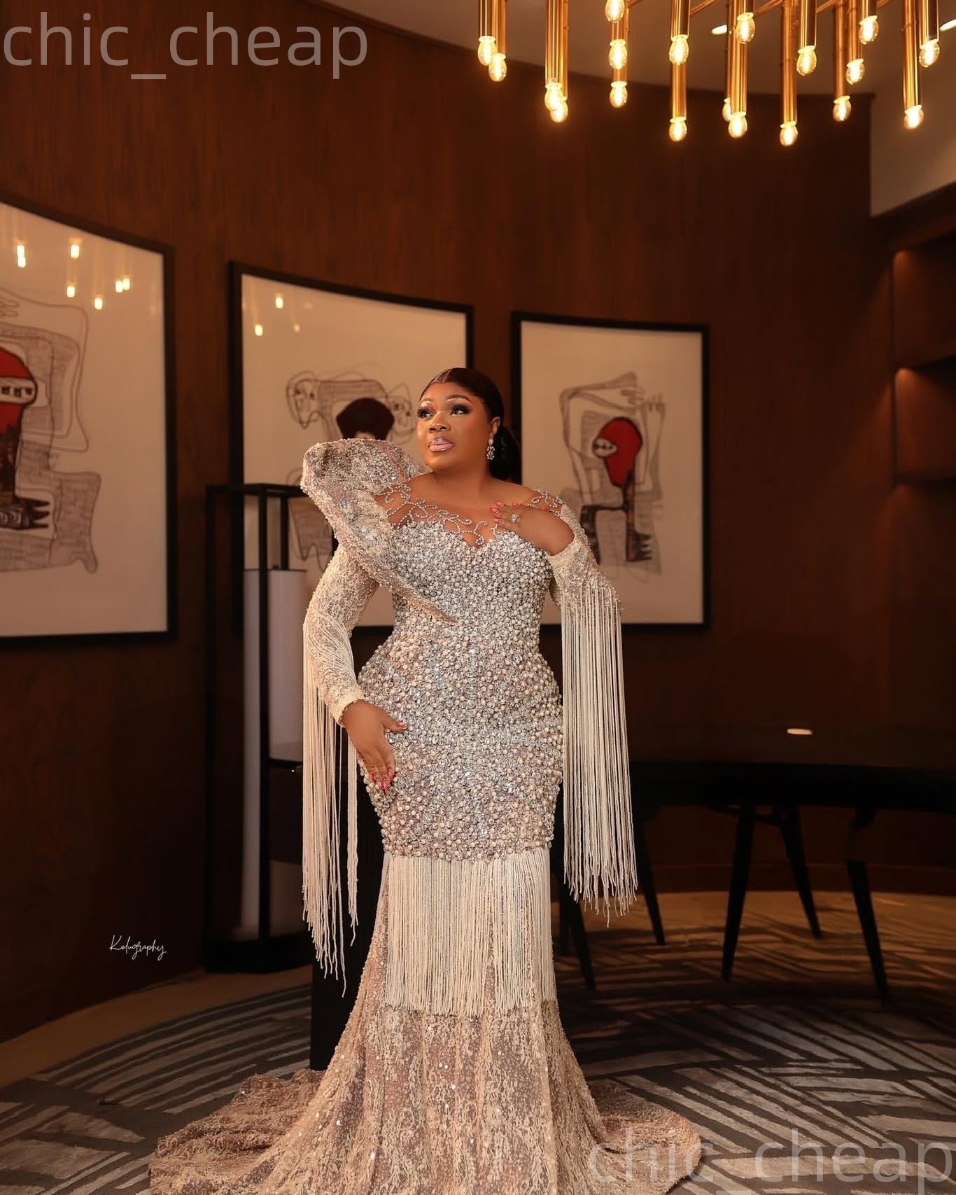 Aso Ebi Champagne Prom Dress 2026 Mermaid Prom Dress Pearls Crystals Tassels Evening Dresses For Black Women Birthday Party Formal Receiption Gowns Dr