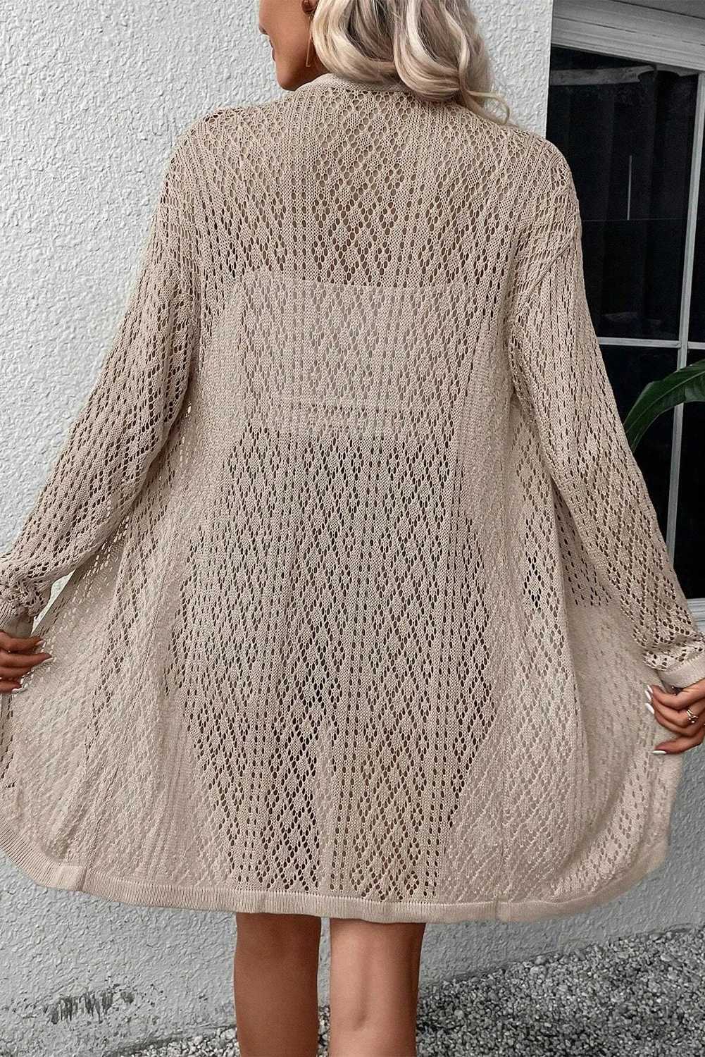 WomenS Casual Hollow Out Knit Cardigan Detail Long Sleeve Spring Summer Style Casual Wear Hollowout Cardigan Knit Texture M260306