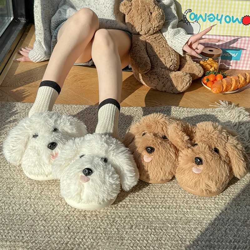 Fluffy Cartoon Womens Home Slippers Winter Cute Plush Luxury Designer Woman Shoes Flats Indoor Casual Fuzzy Fur Slides Elegant S260305