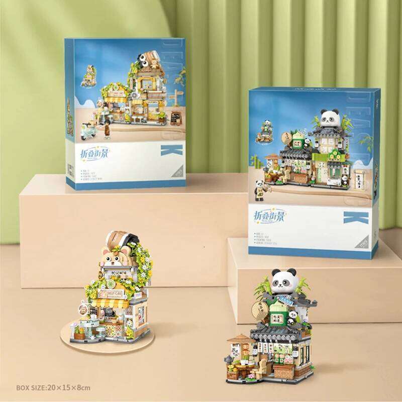 Mini Building Blocks Folding Street View Panda Cafe Model Bricks for Adults and Children Assembled Toys Gifts Home Furnishings Z260306