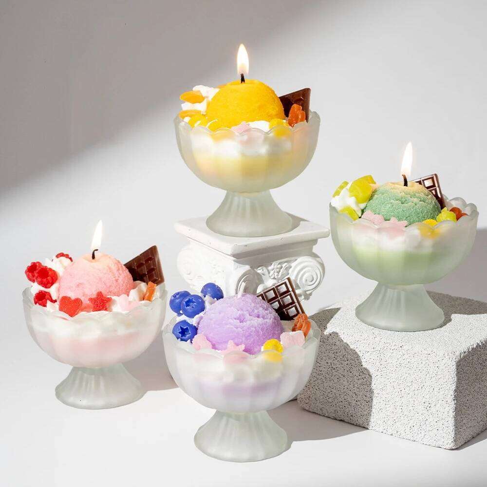 Ice Cream Scented Sweet Dessert Aroma Refreshing Ambience Cute Decorative Candle for Cozy Summer Vibes W260304 W260305
