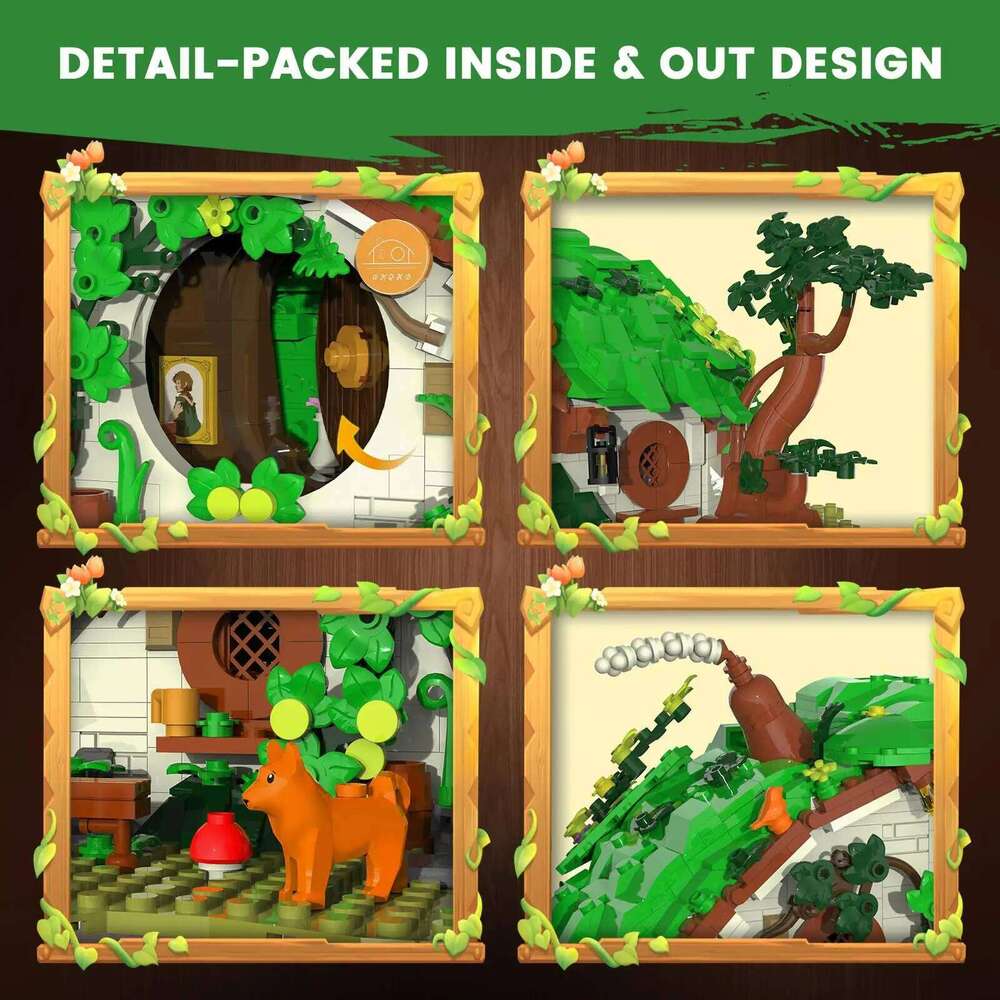 1088PCS Dwarf Cabin Set with LED Light Adults Collectible Home&Office Decor Building Blocks DIY Fantasy House Model Kit Z260306