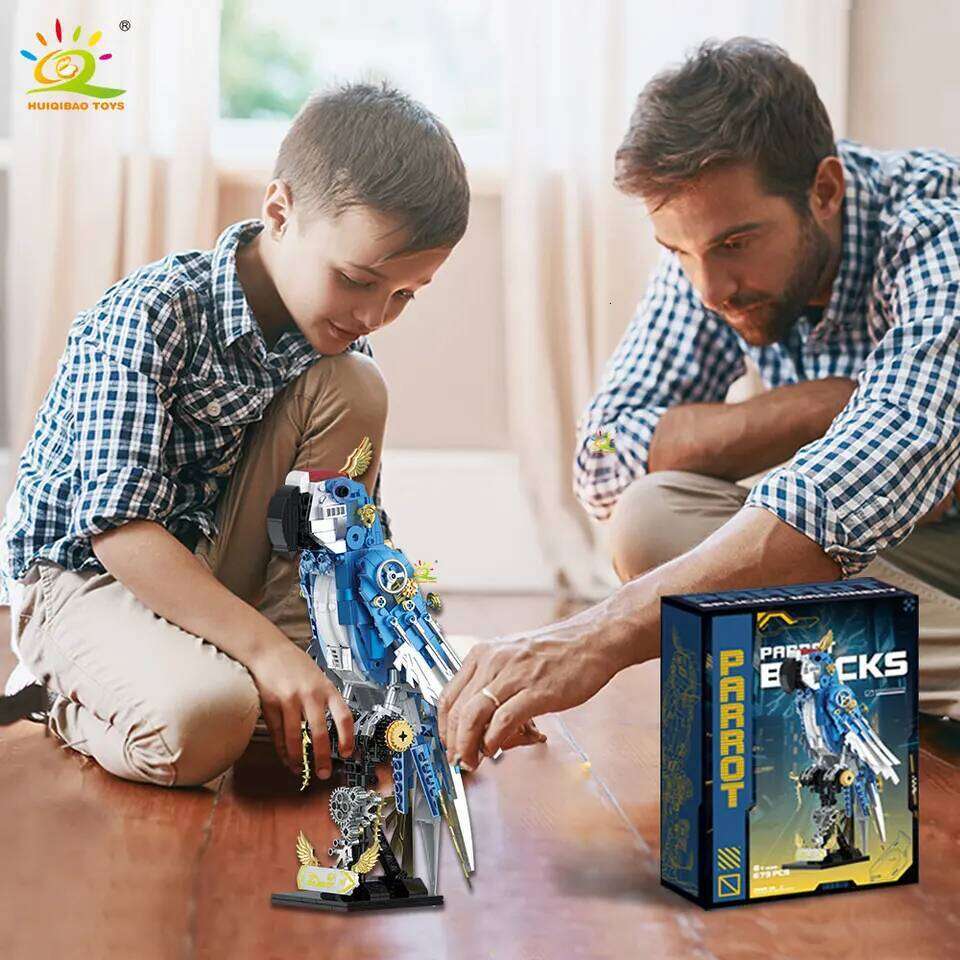 HUIQIBAO 679PCS MOC Mechanical Parrot Model Mini Building Block Animal Birds Series Technical Brick Children Toy Desk Decoration Z260306