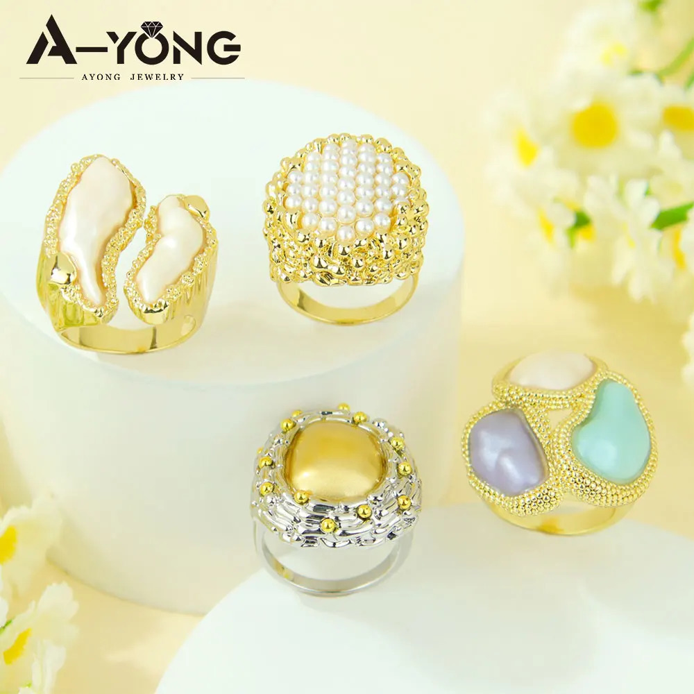 Italian Personality Dressy Ring 14k Gold Color Cocktail Statement Rings European Women Prom Vintage Baroque Jewelry 260302