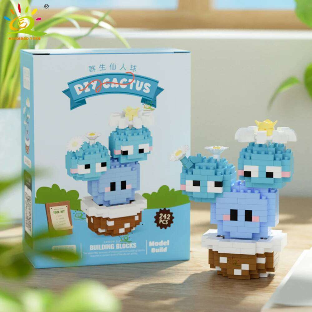 HUIQIBAO Mini MOC Cactus Potted Plant Micro Building Block 3D Diamond Flower Desk Decoration Model Brick DIY Toys for Children Z260306