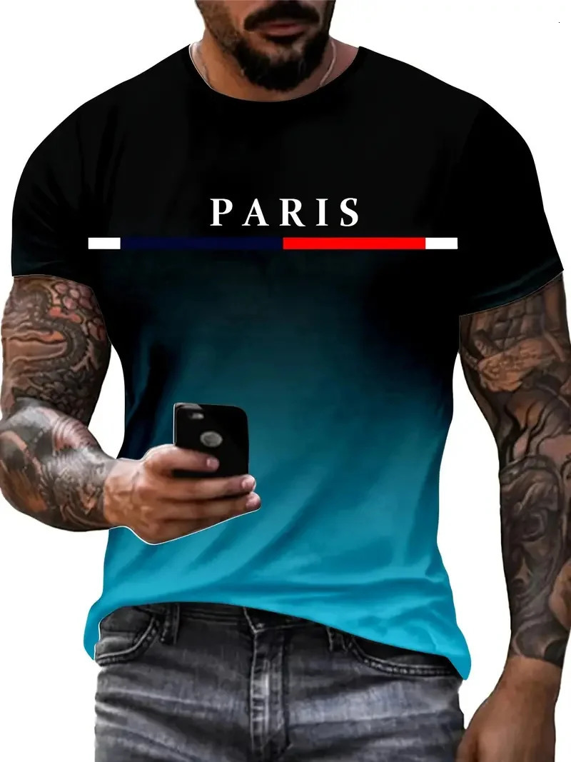 Summer mens gradient Paris letter 3D printed Tshirt for outdoor sports quick drying short sleeved top plus size clothing 260302