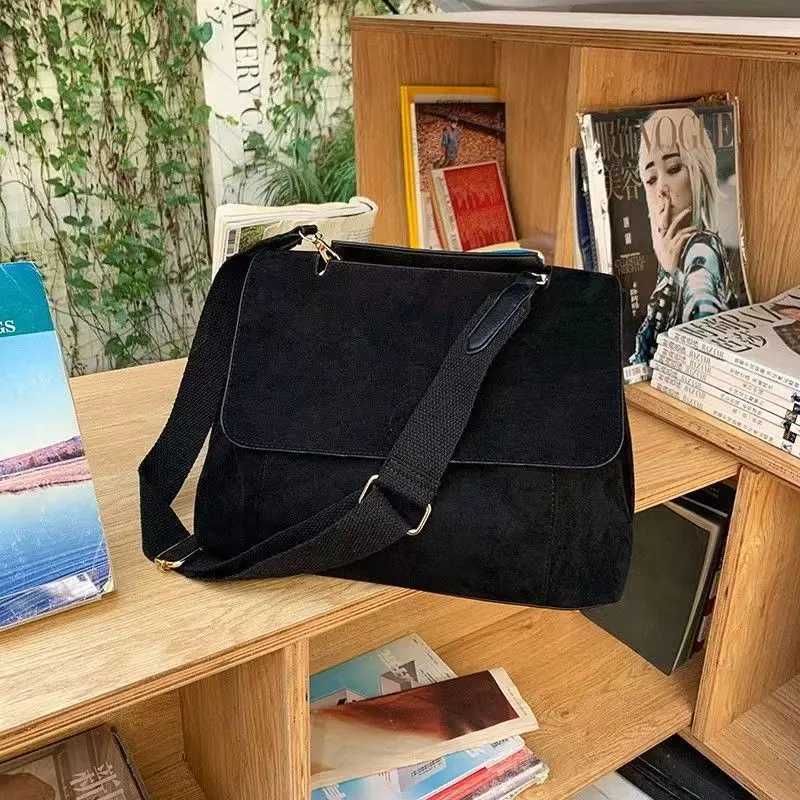 Suede Leather Womens Shoulder Bag Magnetic Button Messenger Bag Large Capacity Work Outing Velvet Tote Bag for Women Daily Use H260306