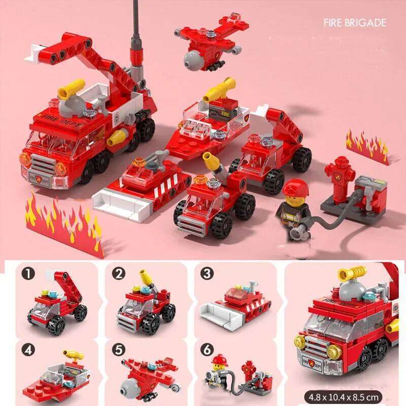 142Pcs City Truck Fighting Building Blocks Sets Fire Brigade Car Model Toy Small Particles Bricks DIY Educational Toys for Z260306